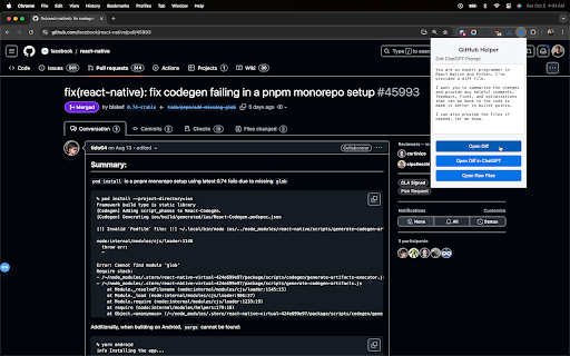 GitHub Diff :: A simple extension to help with GitHub PRs by copying diff contents to ChatGPT and opening raw files.