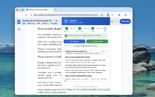 DocPort — Docs to Word Exporter :: Export Google Docs (including view-only) to .docx files. Preserves headings, styling, tables, images, and links.