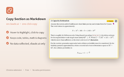 Copy Section as Markdown :: Copy any web content as clean Markdown — hover or select, one click. Deep support for claude.ai, arXiv, ChatGPT & more.