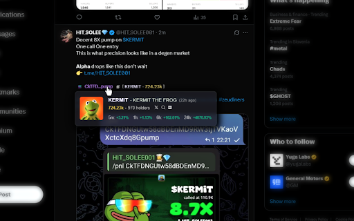 CoinLinker :: Converts SOL/BSC token addresses in X posts into quick links that open in Axiom/Gmgn/Padre. Links show info card on mouse hover.