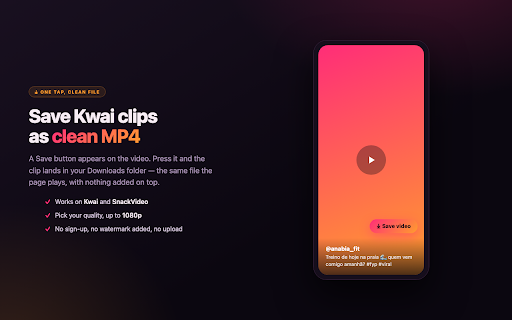 KwaiSaver — Download Kwai & SnackVideo videos :: Save Kwai and SnackVideo clips as clean MP4 files, straight from the page. No watermark added, no upload, no sign-up.
