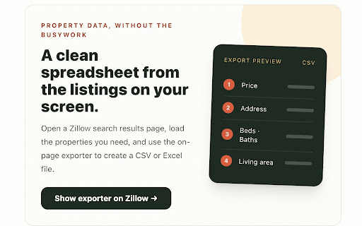 Zillow Listing Exporter - Export Zillow Data :: Export visible Zillow property listings to clean CSV or Excel files for faster comparison and analysis.