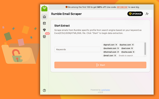 Rumble Email Scraper :: One-click scrape emails from Rumble specific profile from search engine based on your keyword as Excel/CSV/JSON/HTML/XML file.