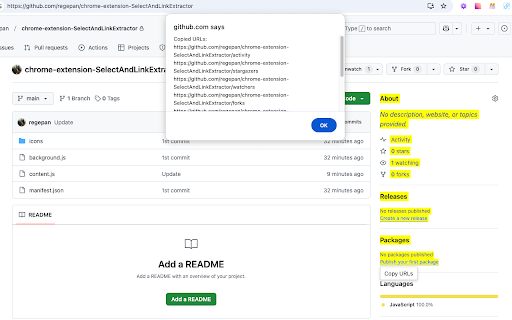 Select & Link Extractor :: テキスト選択した範囲内のリンクを全て取得し、コピーするChrome Extensionです。