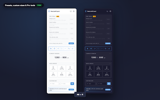 ResizeWizard — Window Resizer :: Quick, anchored window resizing with themes and sync. Efficiently resize browser windows anchored to the top-left corner.