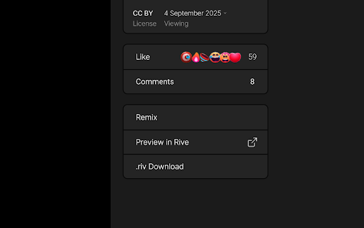 .riv Download :: Adds a Download .riv shortcut button on Rive marketplace file pages and a global panel for .riv requests.