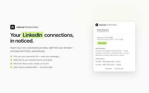 noticed Relationships :: Import your own LinkedIn + X relationships into noticed — privately, in your browser, as yourself.
