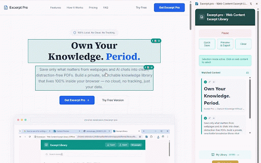 Web Clipper & Highlighter to PDF - Excerpt :: Privacy-first web clipper & Clip ChatGPT chats.Clip text or images into a searchable local library.Tag,annotate & export clean PDFs.
