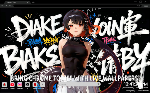Ellen Joe Graffiti Zenless Zone Zero Live Wallpaper :: One of the most epic anime game live wallpapers for Chrome – featuring Ellen Joe from Zenless Zone Zero.