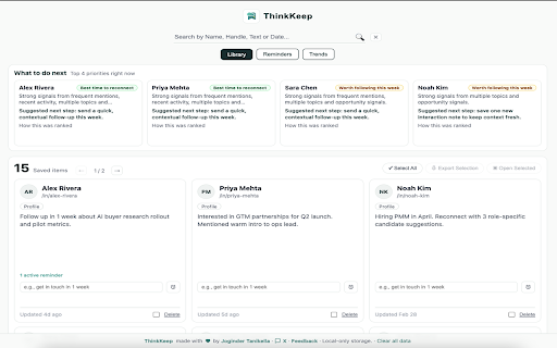 ThinkKeep :: Enhances LinkedIn by showing a custom tooltip when hovering over profile avatars in the news feed.