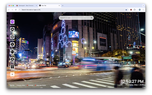 Seoul street night live wallpaper :: Step into the enchanting glow of Seoul's vibrant streets at night with this captivating live wallpaper for your browser