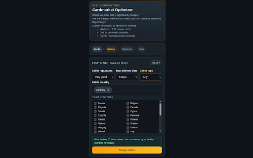 Cardmarket Optimizer :: Save some money on your next Magic cards: this plugin computes the optimal order for you.