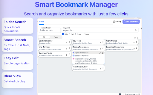 Flattened Bookmarks :: See Everything at Once. The smart bookmarks manager with flat view, tags, and instant search.