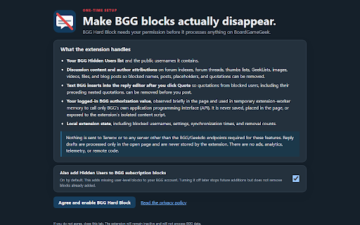 BGG Hard Block :: Hard-removes hidden users from BGG discussions, hides their feed avatars, and optionally links subscription blocks.