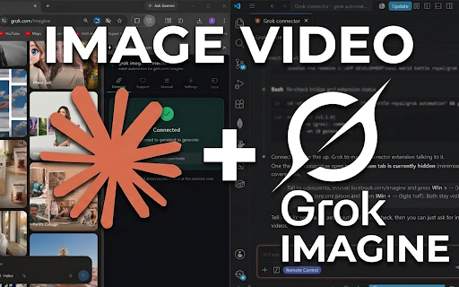 Grok Imagine Connector :: Batch image & video generation on grok.com/imagine: prompt queue, auto-download, and an AI-agent bridge. Not affiliated with xAI.