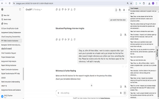 ChatGPT Prompt Navigator :: Adds a side panel to ChatGPT conversations listing your prompts and allows quick navigation to them.