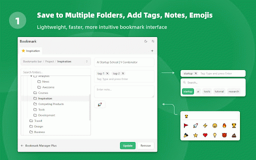 Bookmarks Plus 2025 - Save to Multiple Folders, Tags, Emoji 😀 ... :: Bookmarks Plus is a powerful enhancement to Chrome/Edge's native bookmark manager. Ready to Use & Free.