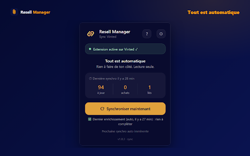Resell Manager — Sync Vinted :: Synchronise annonces, achats et ventes Vinted avec Resell Manager (lecture seule).