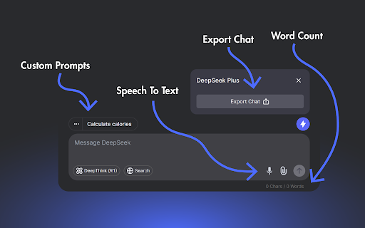 DeepSeek Bolt - Custom Prompts, Chat Export, & Speech To Text :: 💬 Enhance your DeepSeek experience with custom prompt templates, chat exports, and productivity tools.