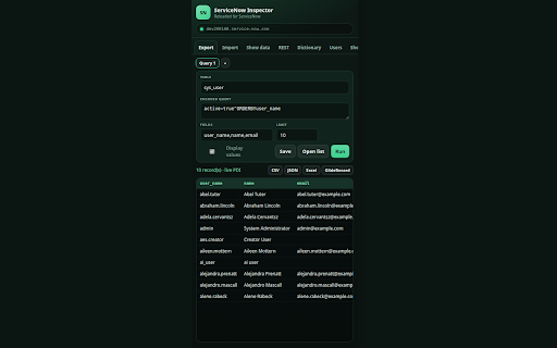 SN Inspector :: SN Inspector: export, Tools, Background script (non-prod), no prod deletes.