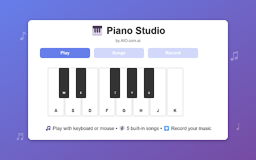 Piano Studio :: Play piano in browser with keyboard or mouse, record music, play popular songs - by AIO.com.ai