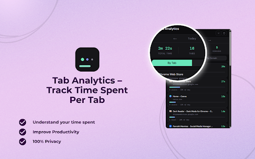 Tab Analytics – Time Spent Per Tab :: Track exactly how much time you spend on each tab and domain. Privacy-first: all data stays on your device, no external servers.