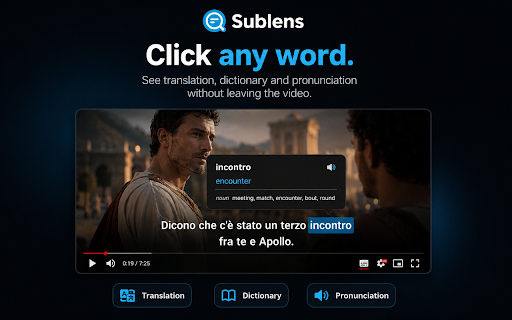Sublens - Translate & Learn from Subtitles :: Turn Netflix, YouTube & Prime Video subtitles into instant word translations, dictionary lookups & pronunciation.