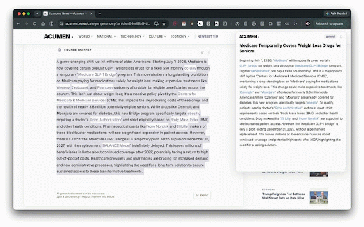 Acumen: Context-First Summariser and Reading Tool :: Instant context-aware AI summaries and vocabulary tooltips for selected text. Works on news, academic, legal, and tech articles.