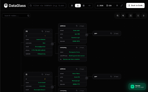 DataGlass — JSON Viewer & Editor :: Open any JSON URL and get an interactive table, tree, diagram, and editor — no copy-paste, no external tools.