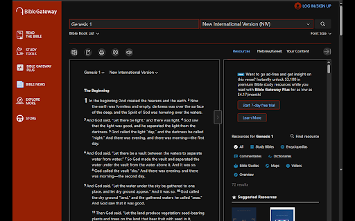 Bible Gateway Dark Mode :: Dark theme for BibleGateway.com with a toggle button.