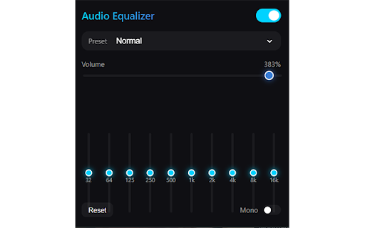 Audio Equalizer :: Professional Audio Equalizer for Chrome with 10 bands and presets.