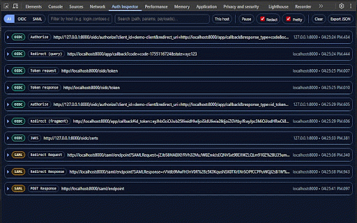 Auth Inspector (SAML & OIDC) :: DevTools panel to inspect SAML Requests/Responses and OIDC tokens locally.