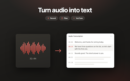 Audio Transcription :: Fast audio transcription: transcribe audio to text, convert mp3 to text or get a youtube transcript with timestamps.