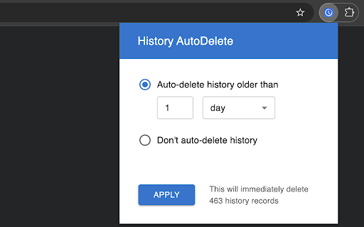 History AutoDelete :: Automatically delete Chrome history older than a set duration.