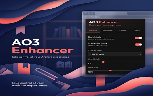 AO3 Enhancer - Auto Tracker, Dark Mode & Reader Replacer :: Elevate your Archive of Our Own (AO3) experience. Auto mark fics as read, customize reader inserts (Y/N), Dark Mode and morre
