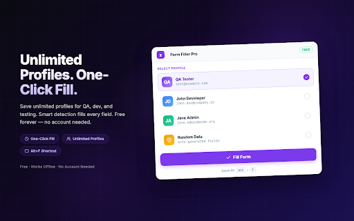 Form Filler Pro :: Free auto-fill extension with saved profiles. Smart field detection, random test data generator. For QA testers & developers.