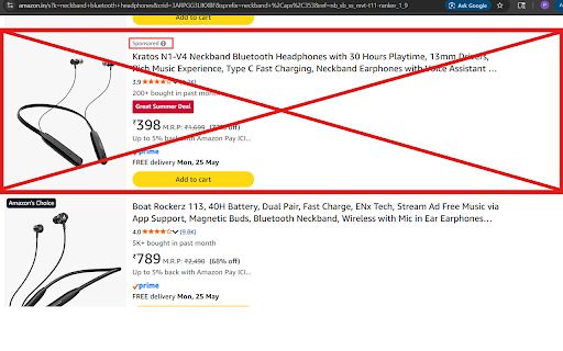 Amazon Sponsored/Ads Blocker :: Hides sponsored ads on Amazon pages while keeping organic content visible.