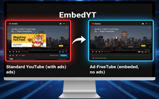 EmbedYT - No Ads by nocookie :: Asks whether to open YouTube videos in Embed mode (WITHOUT ADS) via youtube-nocookie.com