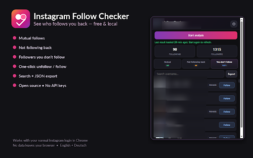 Follow Checker :: Relationships, charts & bot signals. Session-only, unofficial, no official API.
