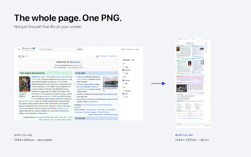 Full Page Screenshot — Capture Any Page as One PNG :: Capture a whole web page as one PNG. Scrolls, stitches, saves. Runs on your computer: no account, no upload, no tracking.