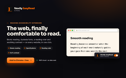 Nexily EasyRead :: Lecture confortable pour tous : lecture bionique, OpenDyslexic, règle de lecture, contraste apaisant. 100% local.