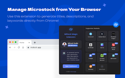 MStock Magic Extension :: Automates keyword generation and metadata management for microstock platforms, integrating seamlessly with MStock's API.
