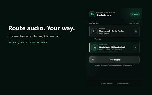AudioRoute – Tab Audio Output :: Route the active Chrome tab's audio to a different output device.