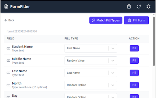 FormFiller :: Intelligent form filling with smart field detection. Save time with context-aware data generation for any web form.