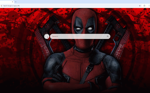 Deadpool Live Wallpaper :: Deadpool stands with crossed arms against a blood-red background with splatters, as two guns spin behind him in a circle.