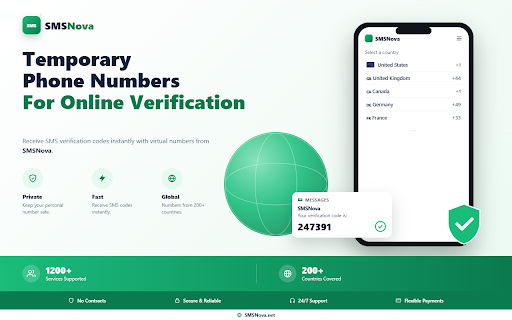SMS Nova - Temporary Phone Number :: Manage your SMSNova virtual numbers, view SMS codes, and check your wallet balance right from your browser toolbar.