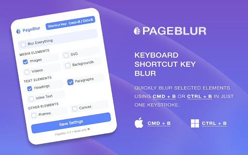PageBlur - Blur Web Content Easily :: Instantly Blur Web Content using a simple keyboard shortcut (Cmd + B / Ctrl + B)