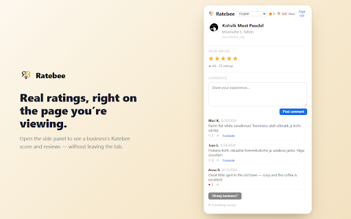 Ratebee :: Ratings and reviews for the business you're browsing
