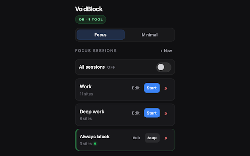 VoidBlock :: Block distracting sites during focus sessions — redirect to motivational quotes.