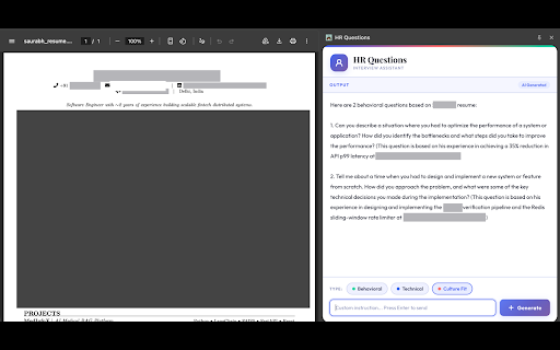 HR Questions :: Generate interview questions from resumes, GitHub profiles, portfolios, and webpages.